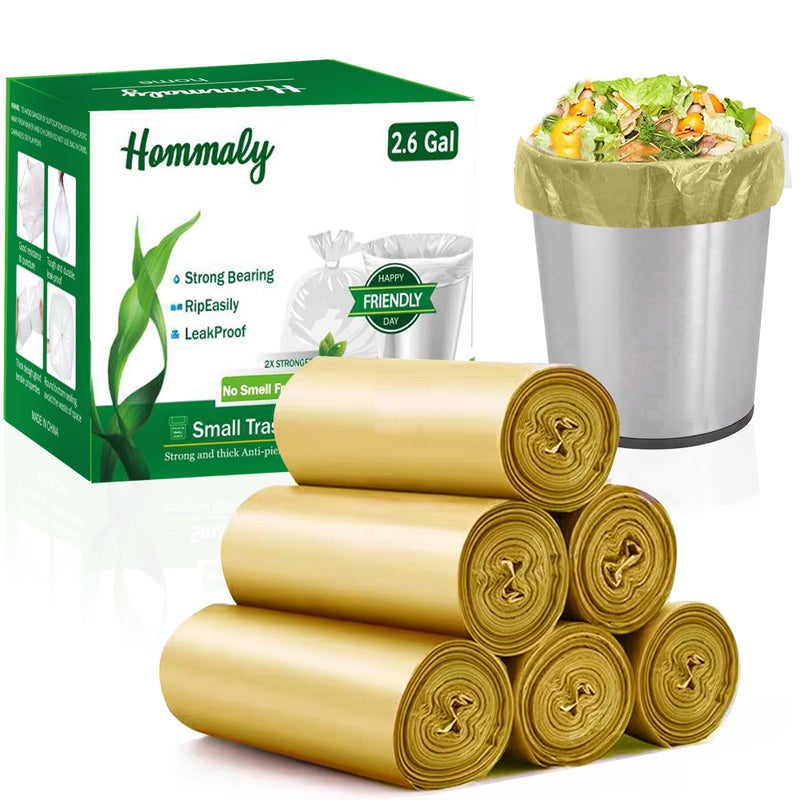 Hommaly 26 Gallon 240 pcs Small Golden Trash Bags Strong Garbage Bags Bathroom Gold Trash Can Bin Liners Unscented Mini Plastic Bags for Office Waste Basket Liner Fit 610 Liters 226 Gal